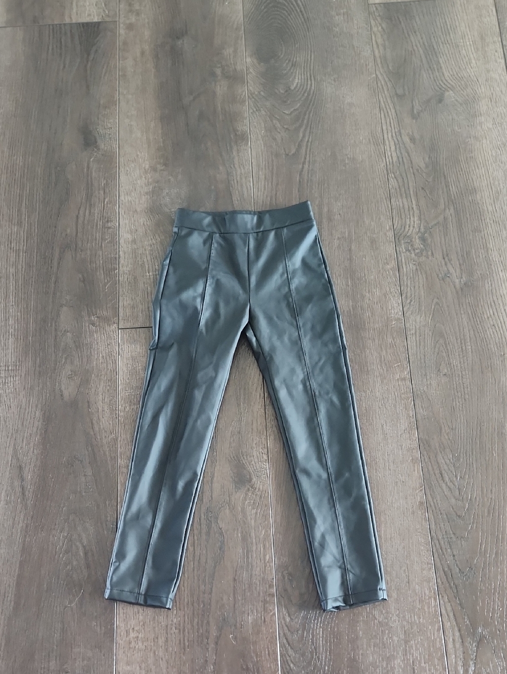 Zara Black Faux Leather Kids Leggings with Front Seams